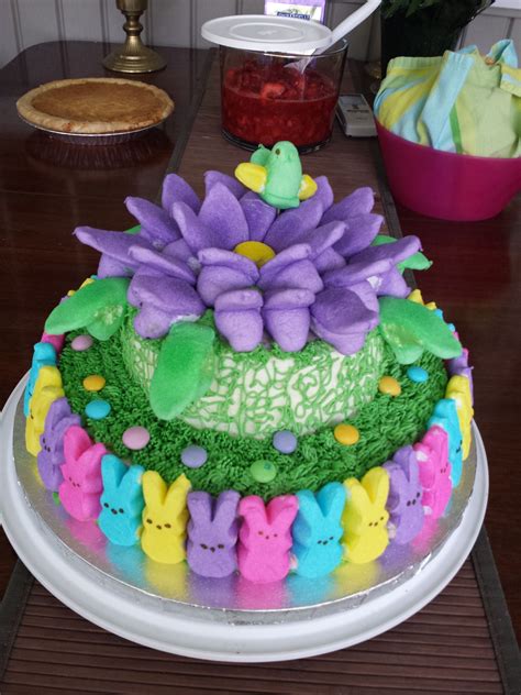 easter cake with peeps on top